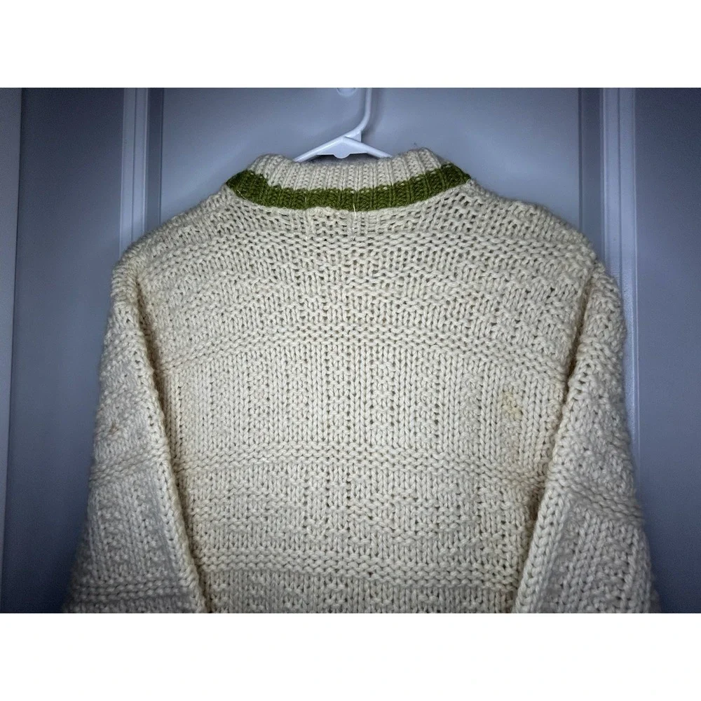 Vintage 80's Webster Wool Knitted Cream And Olive Green Sweater Sz Mens Medium‎